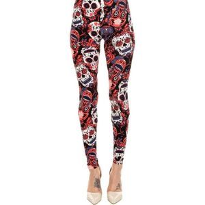 Reg One Size Buttery Soft Pink‎ Gray Petal Sugar Skull Leggings